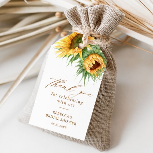 Étiquettes-cadeau Merci de Fête des mariées de tournesol rustique pr