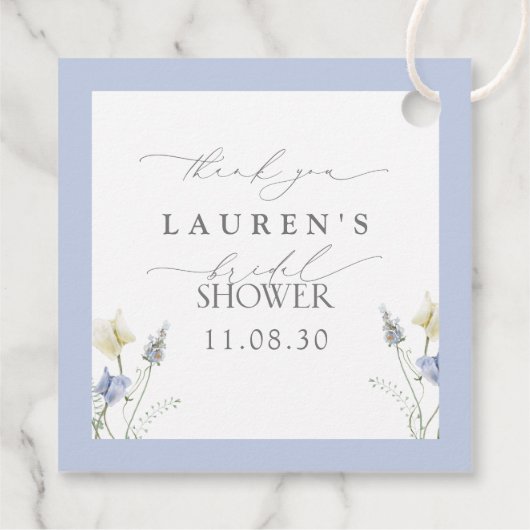 Étiquettes Cadeau Merci de Fête des mariées Fleur sauvage bleu Dusty (Dos)
