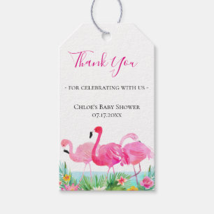 Étiquettes-cadeau Merci de Flamant rose rose floral tropical