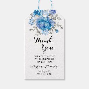 Étiquettes-cadeau Merci de fleurs bleues pour le mariage à venir Fav