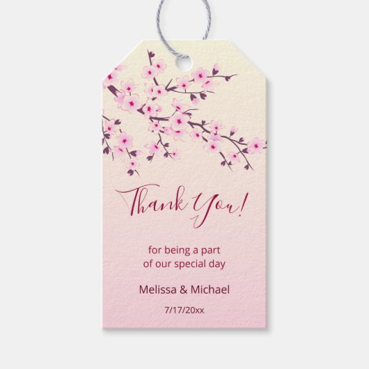 Étiquettes-cadeau Merci de fleurs florales de cerisiers (Devant)