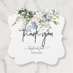 Étiquettes Cadeau Merci de gomme bleu Eucalyptus Signature Script