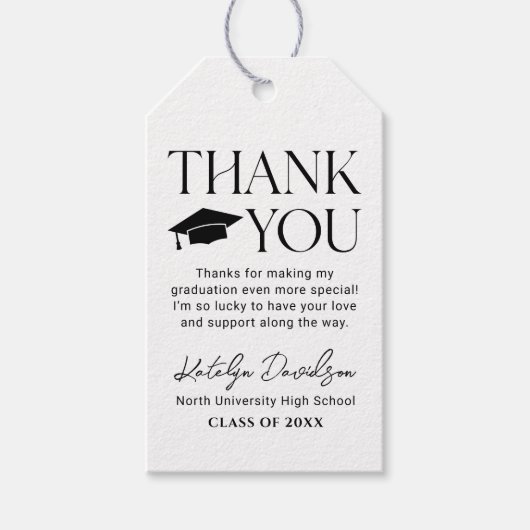 Étiquettes-cadeau Merci de graduation de la série noire moderne (Devant)