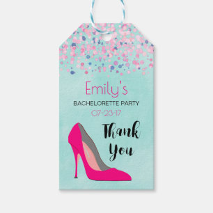 Étiquettes-cadeau Merci de la partie de Bachelorette rose Stiletto