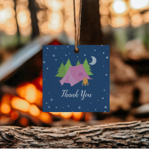 Étiquettes Cadeau Merci de la tente rose du toit du camping