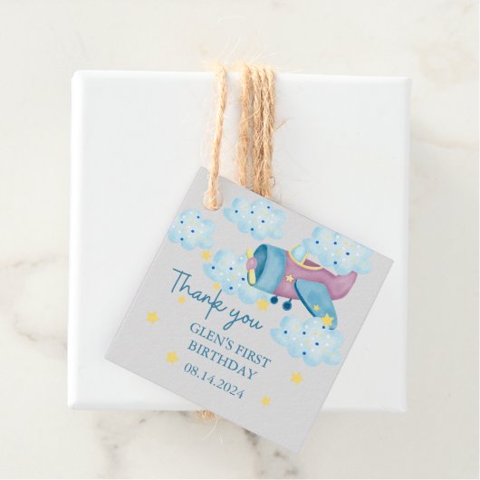 Étiquettes Cadeau Merci de l'avion à ciel ouvert violet (En situation)