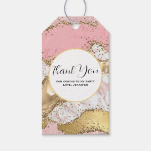 Étiquettes-cadeau Merci de luxe Rose en marbre rose or