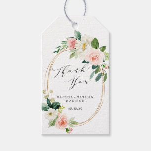 Étiquettes-cadeau Merci de Mariage à cadre or à fleurs blanches