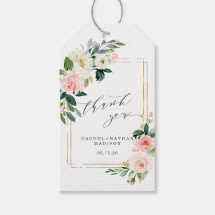 Étiquettes-cadeau Merci de Mariage à cadre or à fleurs blanches