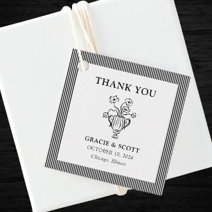 Étiquettes Cadeau Merci de Mariage à rayures florales à main classiq