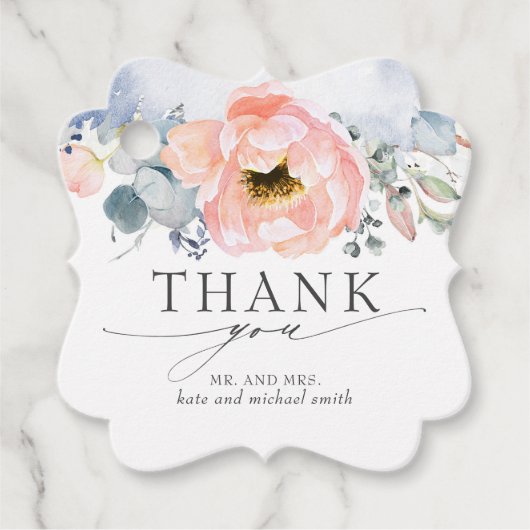 Étiquettes Cadeau Merci de Mariage bleu foncé à fleurs (Devant)