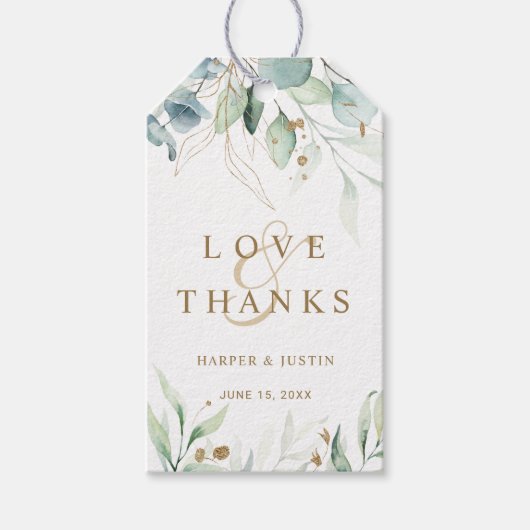 Étiquettes-cadeau Merci de Mariage botanique vert et or (Devant)