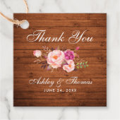 Étiquettes Cadeau Merci de Mariage de bois rose rose rustique (Devant)