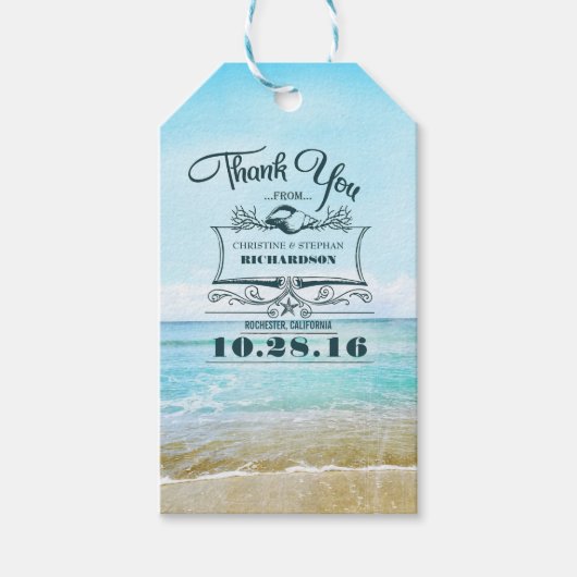 Étiquettes-cadeau Merci de mariage de plage (Devant)