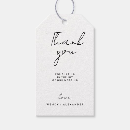 Étiquettes-cadeau Merci de Mariage de script moderne blanc (Devant)