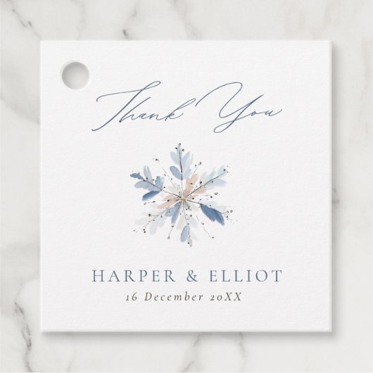Étiquettes Cadeau Merci de mariage d'hiver moderne Blue Snowflake (Devant)