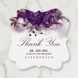 Étiquettes Cadeau Merci de mariage élégant floral Eggplant
