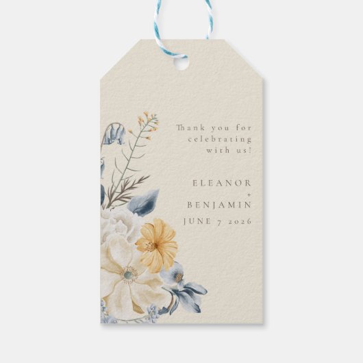 Étiquettes-cadeau Merci de Mariage floral bleu-bleu-rustique personn (Dos)