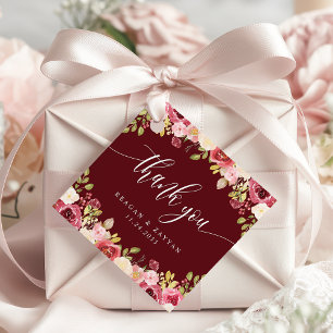 Étiquettes Cadeau Merci de mariage floral Merlot Rouge foncé