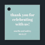 Étiquettes Cadeau Merci de mariage personnalisé Gras Aqua Blue Retro<br><div class="desc">Merci Express à vos invités avec ces étiquettes de remerciement élégantes! Avec un design chic et minimaliste en bleu aqua doux et une typographie blanche classique, ces étiquettes ajoutent une touche personnalisée aux faveurs de mariage, aux cadeaux de fête ou aux sacs de bienvenue. Personnalisables avec les noms du couple...</div>