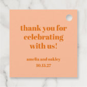 Étiquettes Cadeau Merci de mariage personnalisé Gras Peach Orange Re (Dos)
