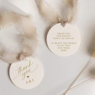 Étiquettes Cadeau Merci de Mariage romantique Gold et Ivory Cream