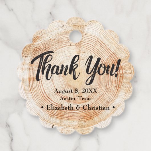 Étiquettes Cadeau Merci de mariage rustique élégant en bois coupé (Dos)