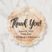 Étiquettes Cadeau Merci de mariage rustique élégant en bois coupé (Devant)