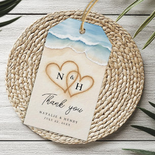 Étiquettes-cadeau Merci de mariage sur la plage Tag with Sand Hearts