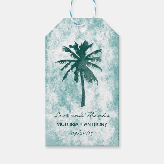 Étiquettes-cadeau Merci de mariage tropical Palm Tree Beach (Devant)