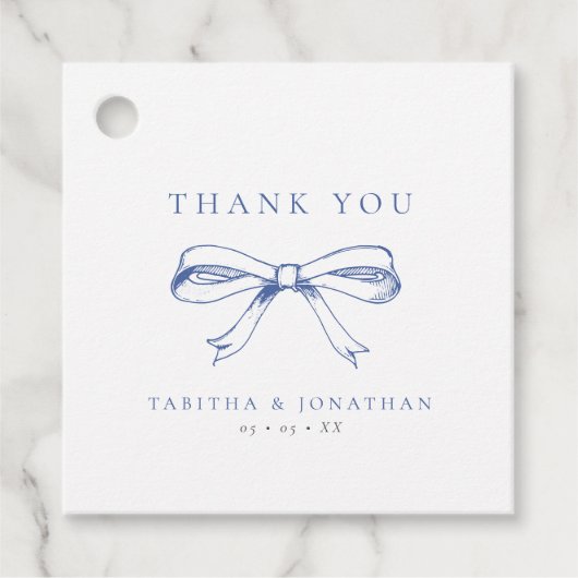 Étiquettes Cadeau Merci de Mariage vintage Blue Bow (Devant)