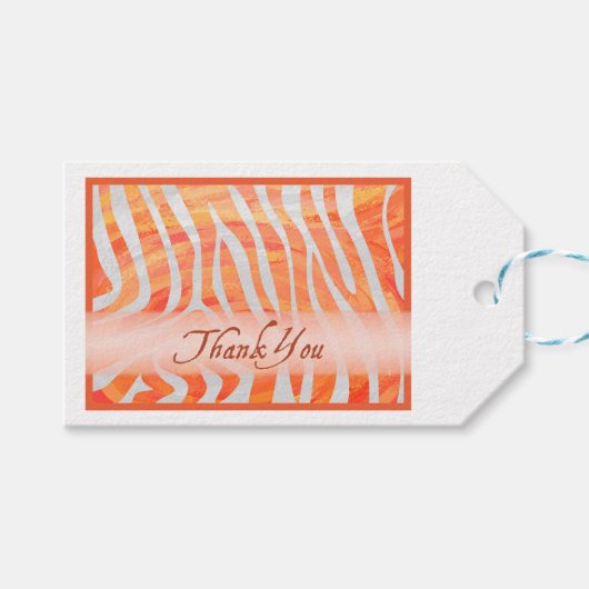 Étiquettes-cadeau Merci de modèle Zèbre orange et blanc (Devant (Horizontal))