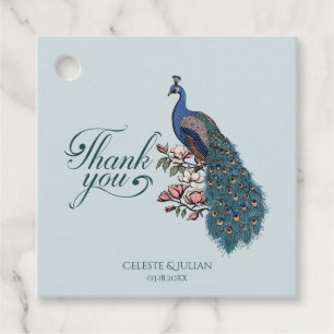 Étiquettes Cadeau Merci de paon bleu chic