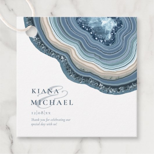 Étiquettes Cadeau Merci de Parties scintillant Géode Agate Dusty Blu (Devant)