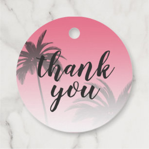 Étiquettes Cadeau Merci de plage rose Tropical Palm Tree