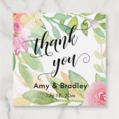 Étiquettes Cadeau Merci de script de fleurs roses Mariage personnali (Dos)