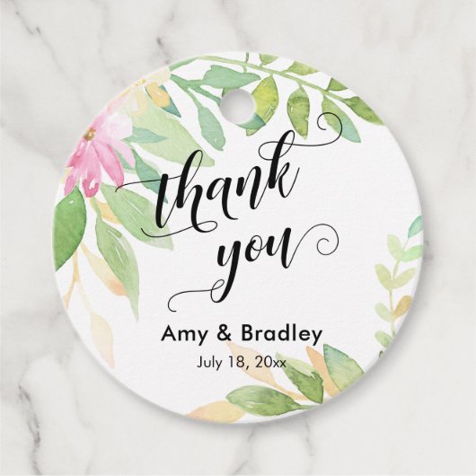 Étiquettes Cadeau Merci de script de fleurs roses Mariage personnali (Devant)