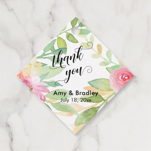 Étiquettes Cadeau Merci de script de fleurs roses Mariage personnali (Devant)