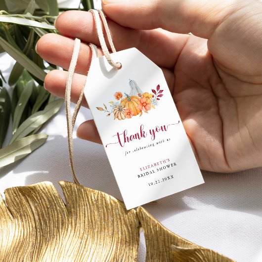 Étiquettes-cadeau Merci de script du Citrouille Fête des mariées d'a