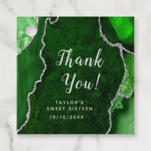 Étiquettes Cadeau Merci de Sweet sixteen d'Agate vert et argent
