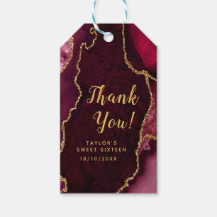 Étiquettes-cadeau Merci de Sweet sixteen d'âge rouge et or