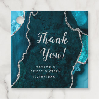Étiquettes Cadeau Merci de Sweet sixteen turquoise et argenté
