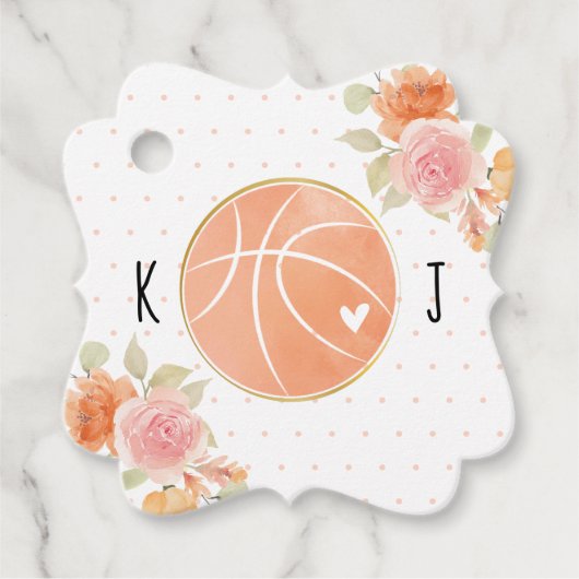 Étiquettes Cadeau Merci de Wedding shower de basket-ball monogramme (Devant)