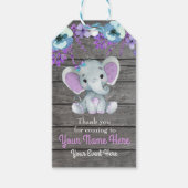 Étiquettes-cadeau Merci d'éléphant violet balise Fleurs rustiques (Devant)