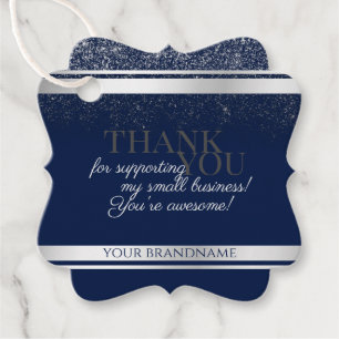 Étiquettes Cadeau Merci d'emballage élégant bleu foncé et argent