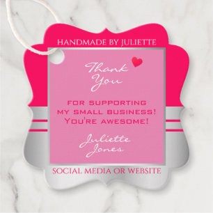 Étiquettes Cadeau Merci d'emballage rose et argent mignonne Girly