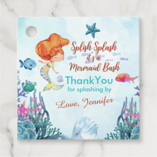 Étiquettes Cadeau Merci des filles orange de la Sirène de fond