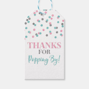 Étiquettes-cadeau Merci d'être passé par ici confettis rose bleu arg