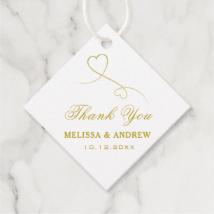 Étiquettes Cadeau Merci Deux Coeurs d'or Mariage élégant