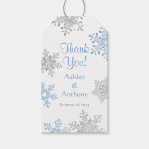 Étiquettes-cadeau Merci d'hiver de Fléau de neige en argent bleu